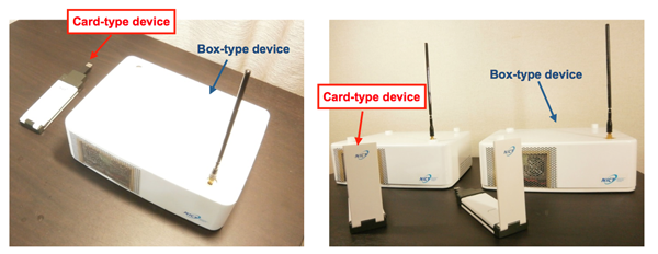 Figure 3 Appearance of the card-type and box-type communication devices.